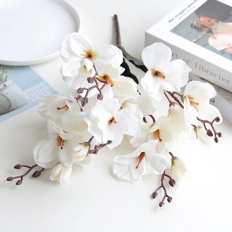 Künstlicher Magnolienstrauß mit 20 Blüten – 5-Zweig Dekoblumen