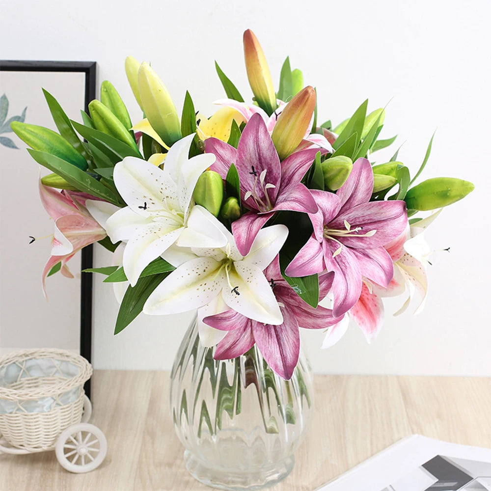 3D Künstlicher Lilienzweig – Realistische Weiße Dekoblumen