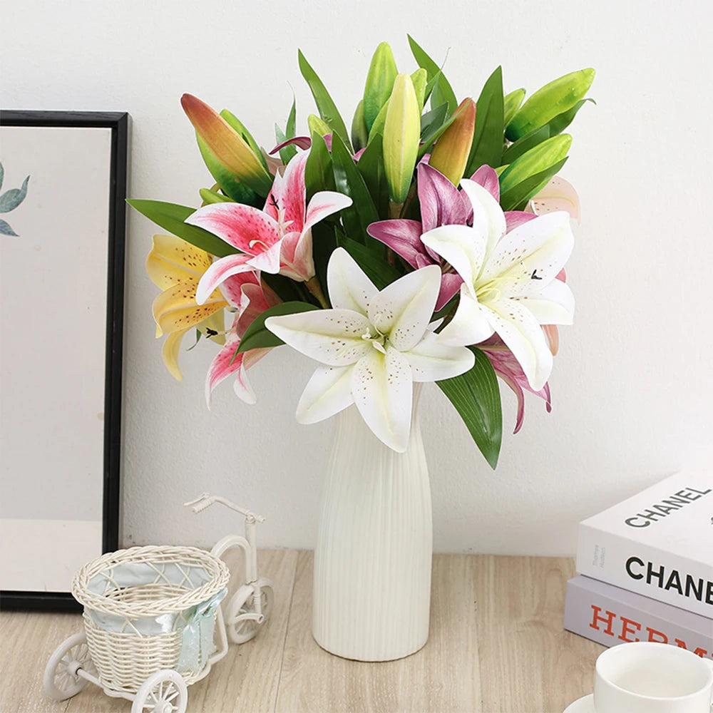 3D Künstlicher Lilienzweig – Realistische Weiße Dekoblumen