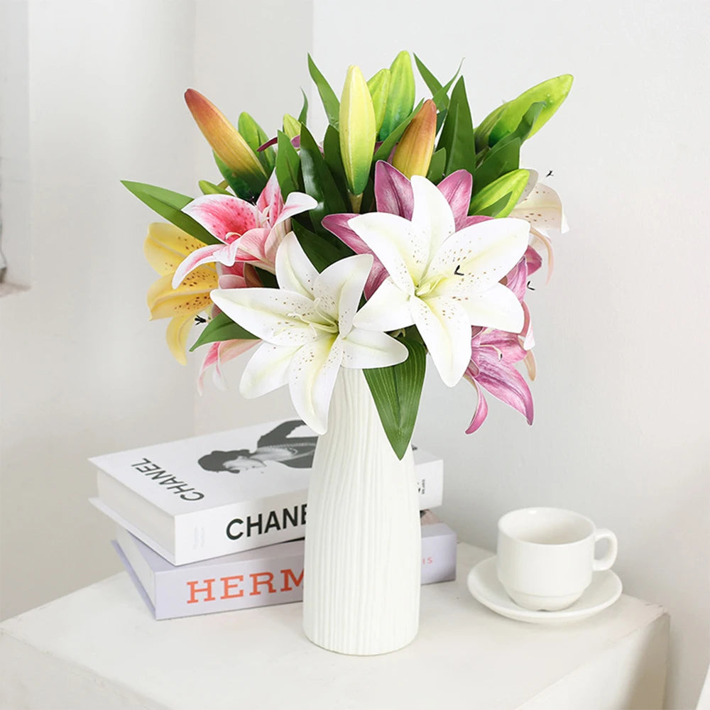 3D Künstlicher Lilienzweig – Realistische Weiße Dekoblumen
