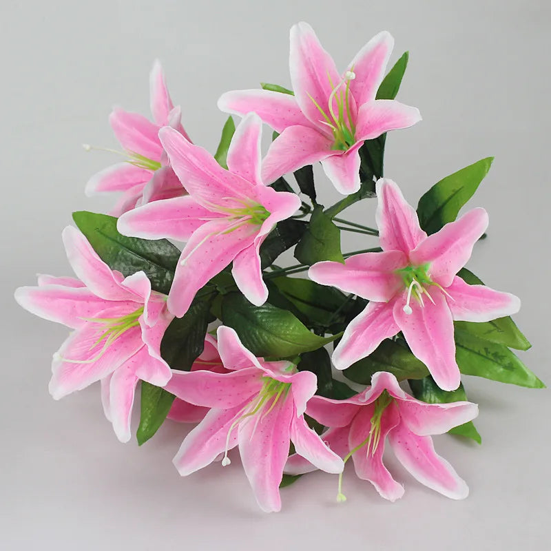 Künstlicher Lilienstrauß mit 10 Blüten – Mehrfarbige Dekoblumen