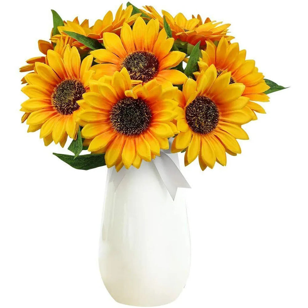 Künstlicher Sonnenblumenstrauß mit 7 Blütenköpfen – Realistische Dekoblumen für Zuhause Garten Hochzeit Café Geschäft & Partydekoration