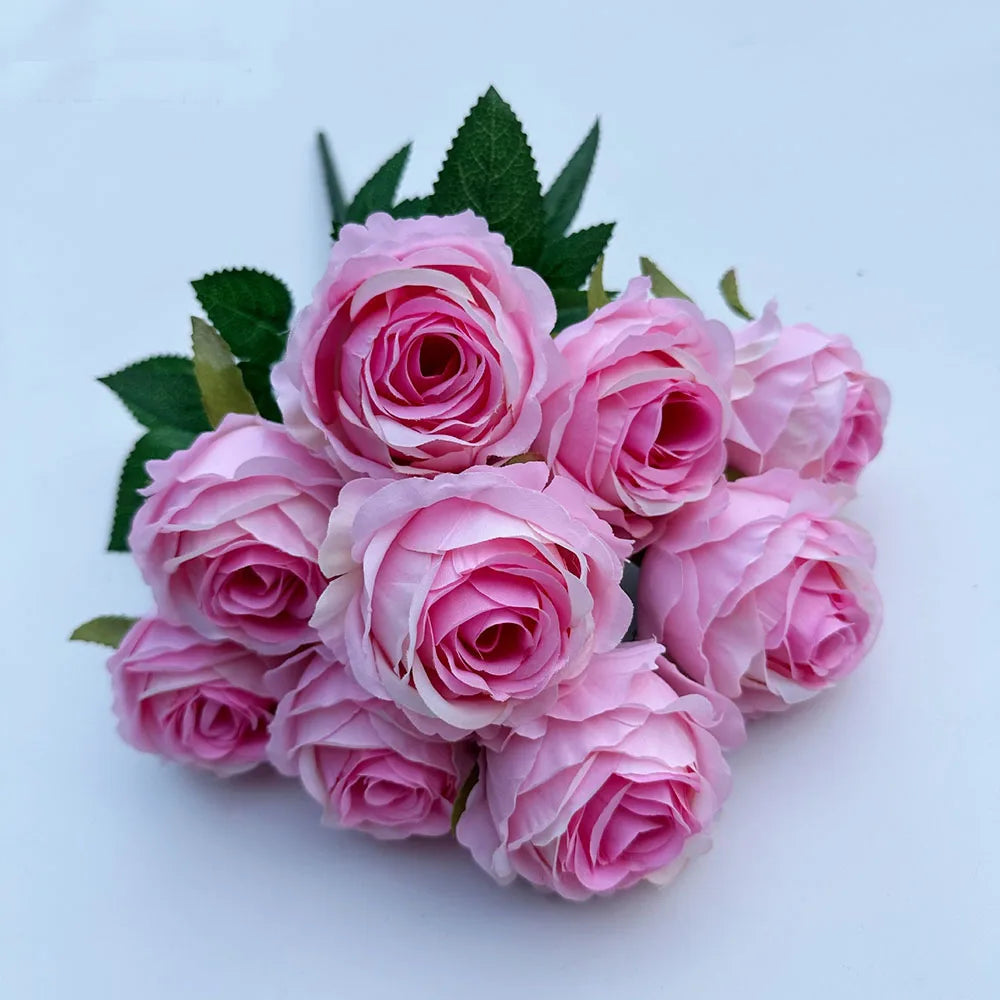 Künstlicher Rosenstrauß mit 9 Blüten – Romantische Dekoblumen