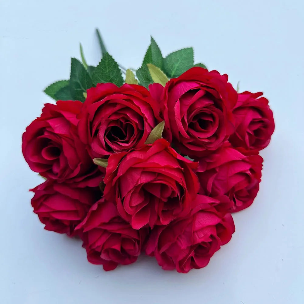 Künstlicher Rosenstrauß mit 9 Blüten – Romantische Dekoblumen