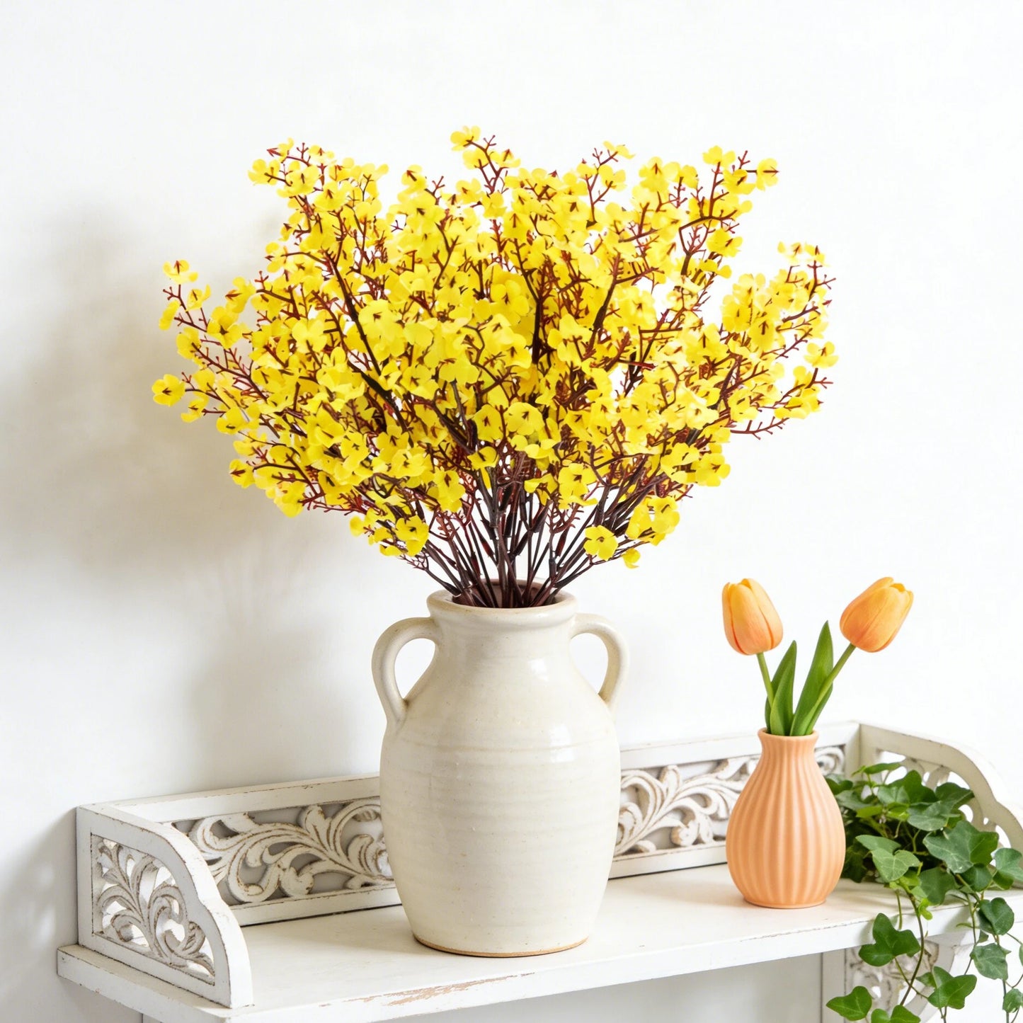 Künstlicher Schleierkraut-Zweig in Pfirsich – Seiden-Dekoblumen