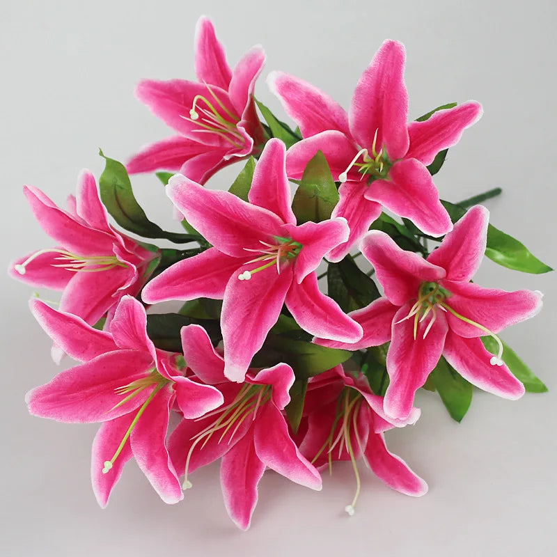 Künstlicher Lilienstrauß mit 10 Blüten – Mehrfarbige Dekoblumen