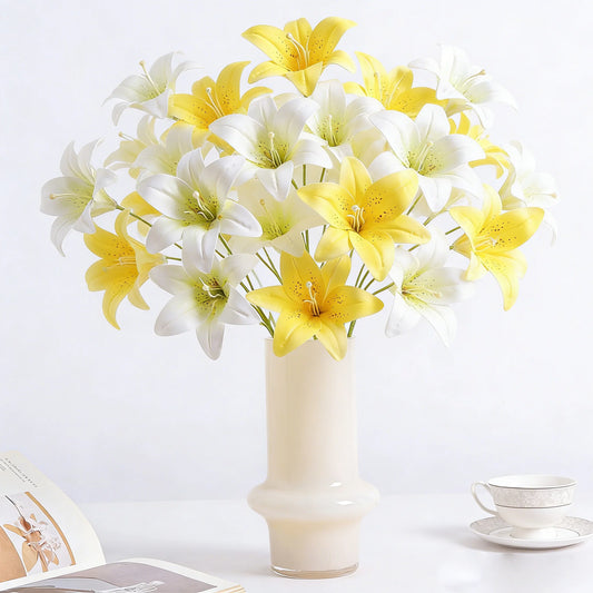 Künstlicher Seiden-Lilienstrauß – Realistische Dekorative Kunstblumen für Zuhause Zimmer Garten Hochzeit Vase & Partydekoration
