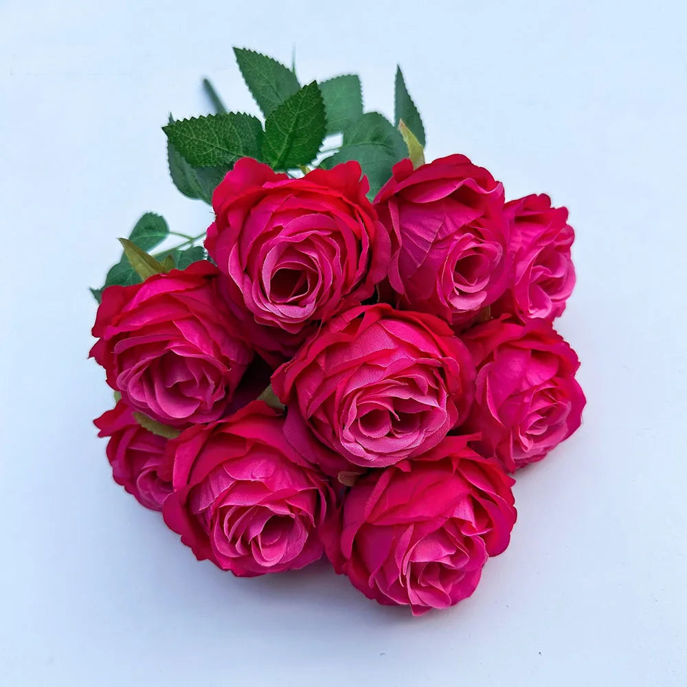 Künstlicher Rosenstrauß mit 9 Blüten – Romantische Dekoblumen