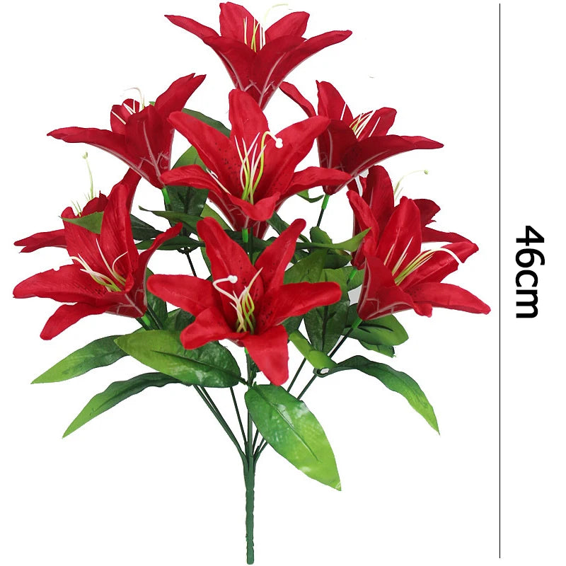 Künstlicher Lilienstrauß mit 10 Blüten – Mehrfarbige Dekoblumen