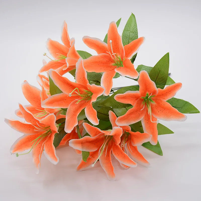 Künstlicher Lilienstrauß mit 10 Blüten – Mehrfarbige Dekoblumen