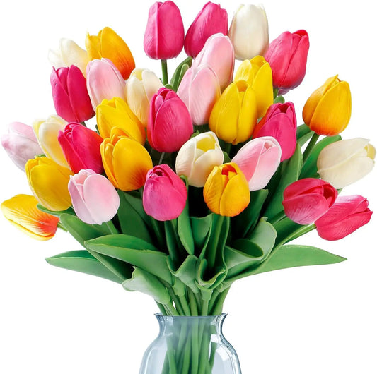 Real-Touch Künstlicher Tulpenstrauß – Realistische Dekorative Kunsttulpen für Zuhause Hochzeit Zimmer Vase & DIY-Blumenarrangements