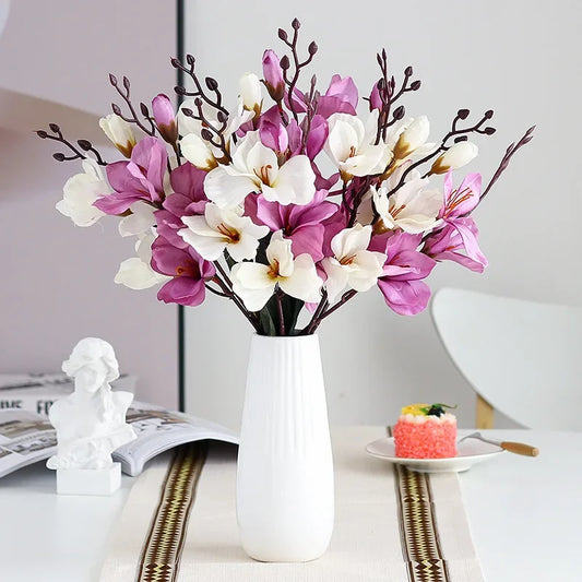 Künstlicher Magnolienstrauß mit 20 Blüten – 5-Zweig Dekoblumen