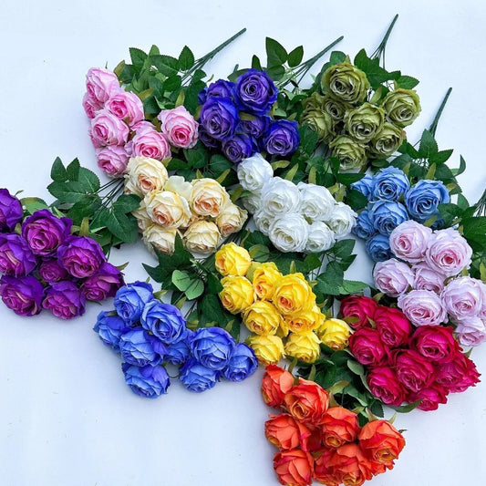 Künstlicher Rosenstrauß mit 9 Blüten – Romantische Dekoblumen