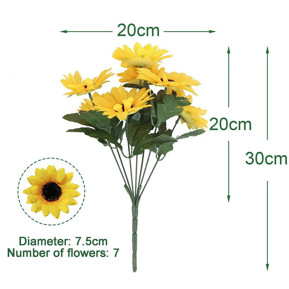Künstlicher Sonnenblumenstrauß mit 7 Blütenköpfen – Realistische Dekoblumen für Zuhause Garten Hochzeit Café Geschäft & Partydekoration