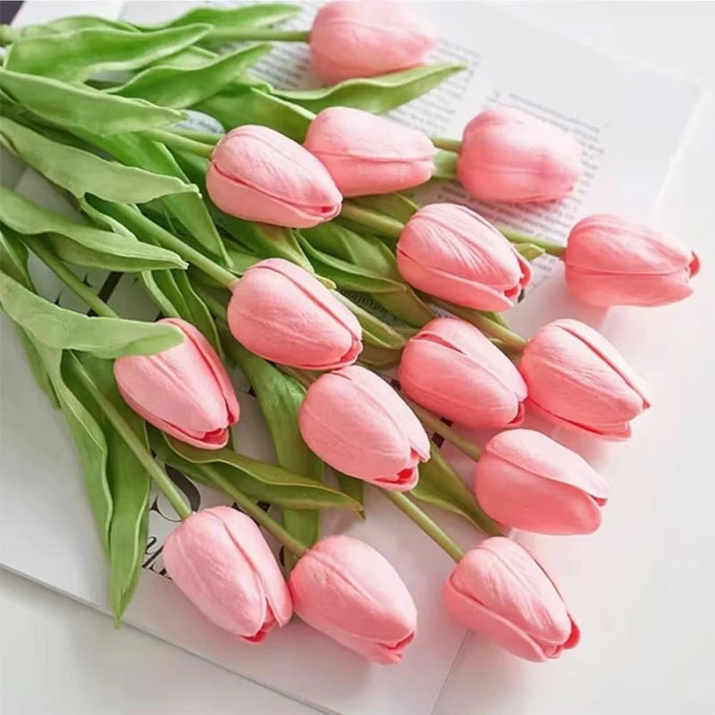 Real-Touch Künstlicher Tulpenstrauß – Realistische Dekorative Kunsttulpen für Zuhause Hochzeit Zimmer Vase & DIY-Blumenarrangements