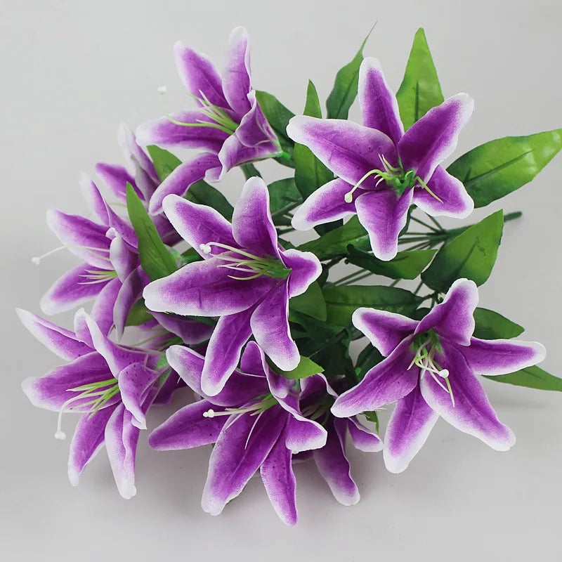 Künstlicher Lilienstrauß mit 10 Blüten – Mehrfarbige Dekoblumen