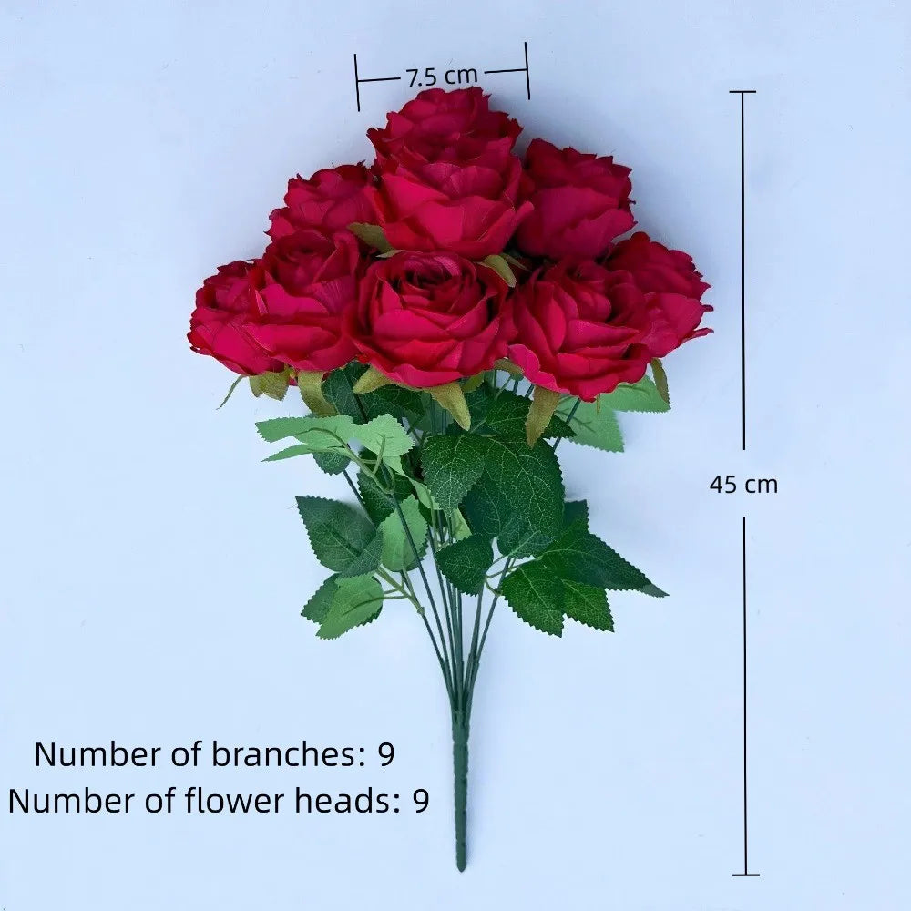 Künstlicher Rosenstrauß mit 9 Blüten – Romantische Dekoblumen