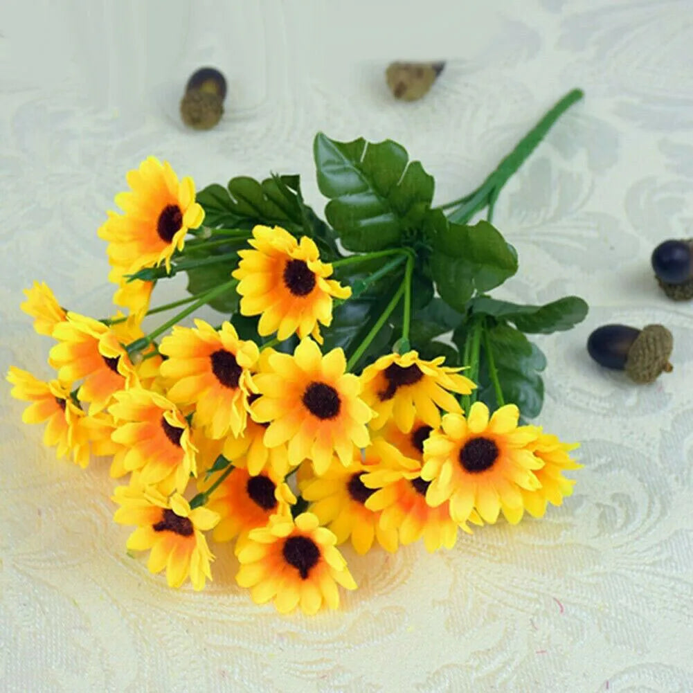 Künstlicher Sonnenblumenstrauß mit 7 Blütenköpfen – Realistische Dekoblumen für Zuhause Garten Hochzeit Café Geschäft & Partydekoration