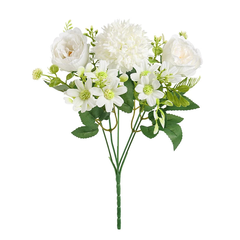 Künstlicher Pfingstrosen-Hortensien-Gänseblümchen-Strauß – Gemischte Dekoblumen