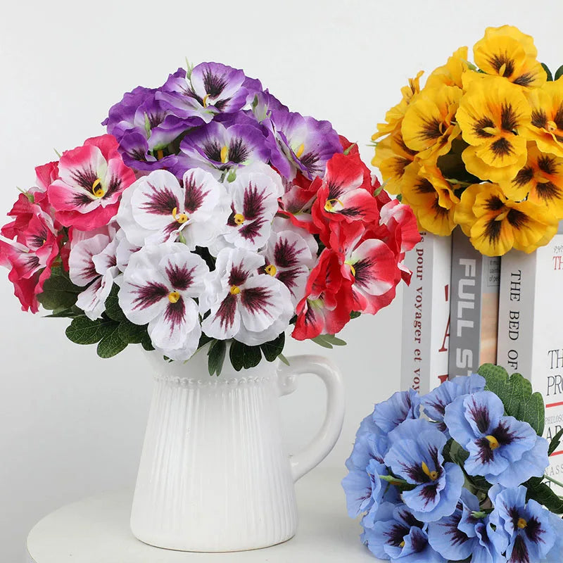 Dreifarbiger Künstlicher Veilchenstrauß – Dekoblumen mit 5 Zweigen