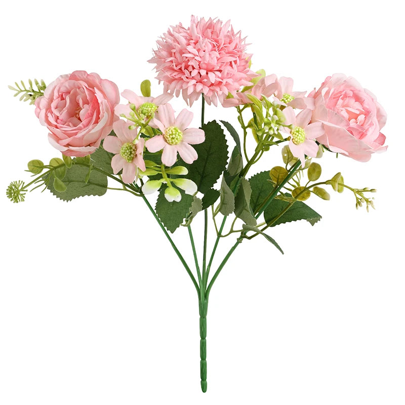 Künstlicher Pfingstrosen-Hortensien-Gänseblümchen-Strauß – Gemischte Dekoblumen