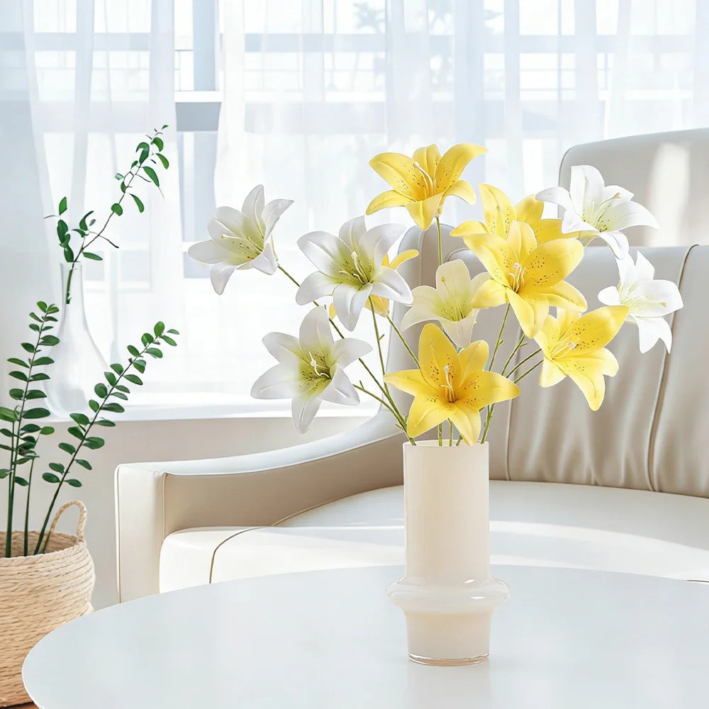 Künstlicher Seiden-Lilienstrauß – Realistische Dekorative Kunstblumen für Zuhause Zimmer Garten Hochzeit Vase & Partydekoration