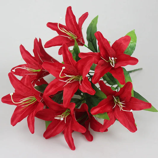 Künstlicher Lilienstrauß mit 10 Blüten – Mehrfarbige Dekoblumen