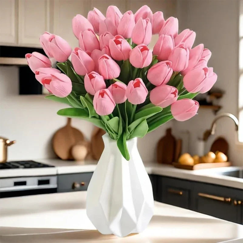 Real-Touch Künstlicher Tulpenstrauß – Realistische Dekorative Kunsttulpen für Zuhause Hochzeit Zimmer Vase & DIY-Blumenarrangements