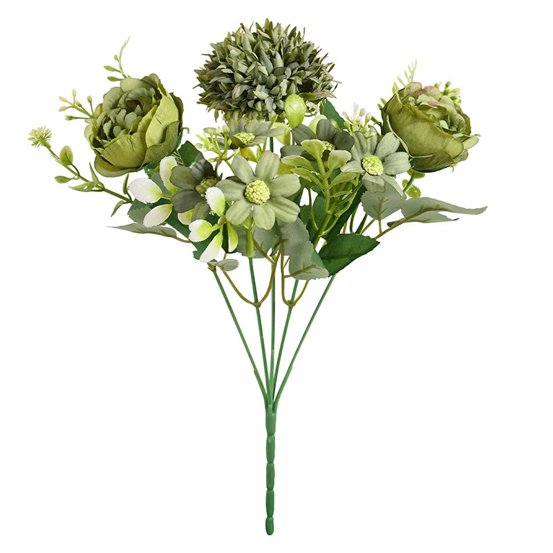 Künstlicher Pfingstrosen-Hortensien-Gänseblümchen-Strauß – Gemischte Dekoblumen