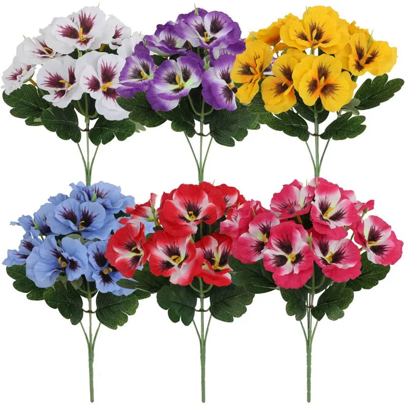 Dreifarbiger Künstlicher Veilchenstrauß – Dekoblumen mit 5 Zweigen