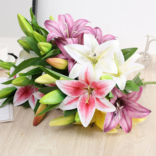 3D Künstlicher Lilienzweig – Realistische Weiße Dekoblumen