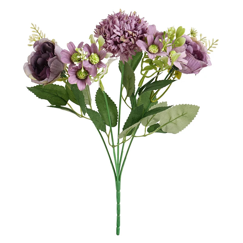 Künstlicher Pfingstrosen-Hortensien-Gänseblümchen-Strauß – Gemischte Dekoblumen