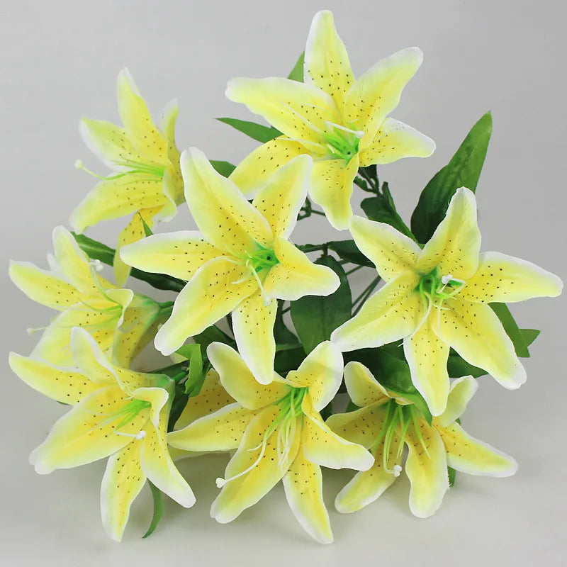 Künstlicher Lilienstrauß mit 10 Blüten – Mehrfarbige Dekoblumen