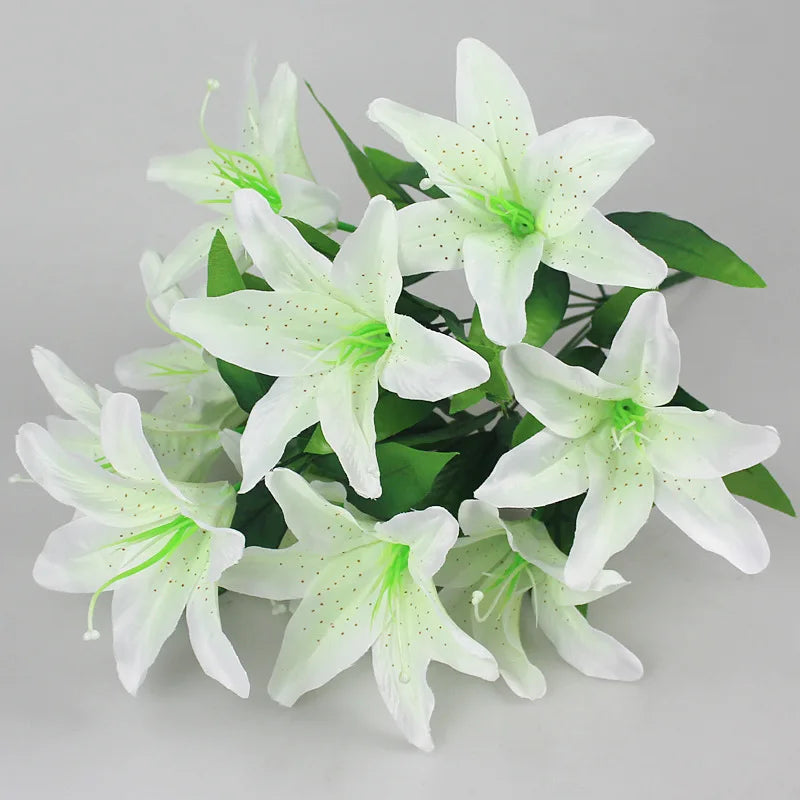 Künstlicher Lilienstrauß mit 10 Blüten – Mehrfarbige Dekoblumen
